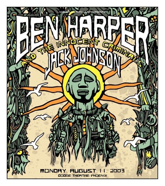 Ben Harper And The Innocent Criminals & Jack Johnson poster by GIGART