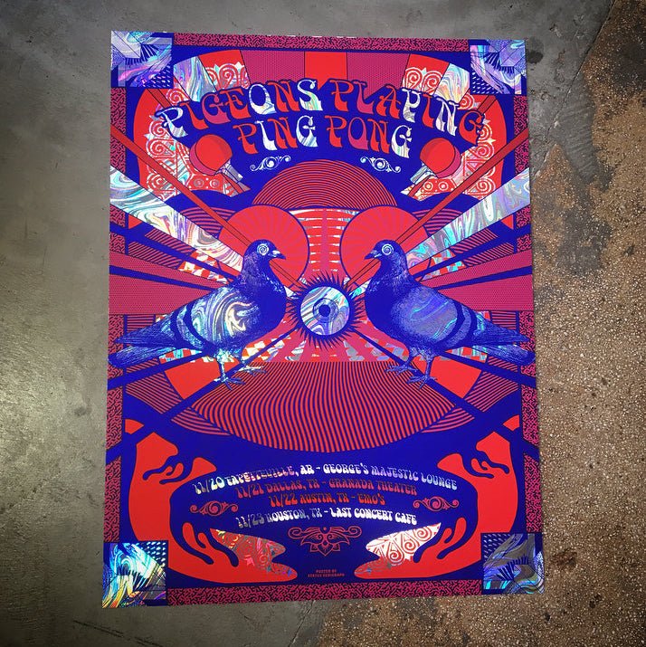 Pigeons Playing Ping Pong poster by Status Serigraph