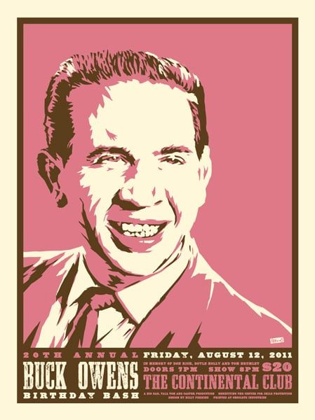 Buck Owens Birthday Bash, Continental Club, Austin poster by Billy Perkins