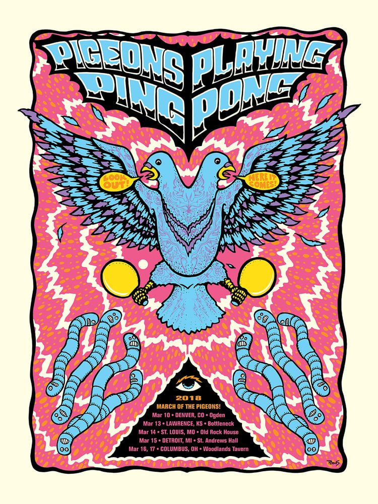 Pigeons Playing Ping Pong poster by Billy Perkins