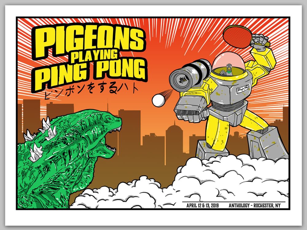 Pigeons Playing Ping Pong poster by Brian Bojo