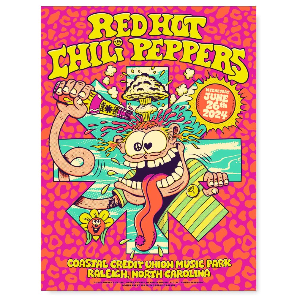 Red Hot Chili Peppers RHCP Raleigh NC poster by Burrito Breath