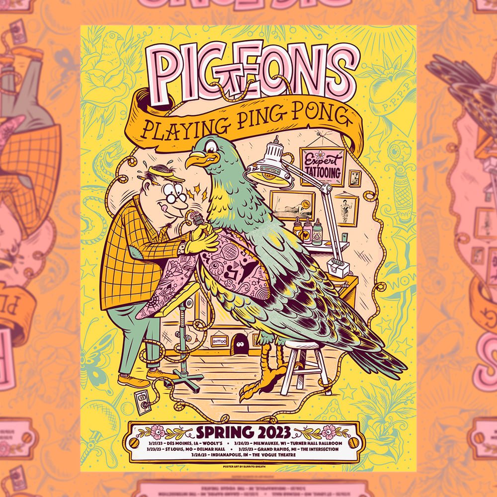 Pigeons Playing Ping Pong poster by Burrito Breath