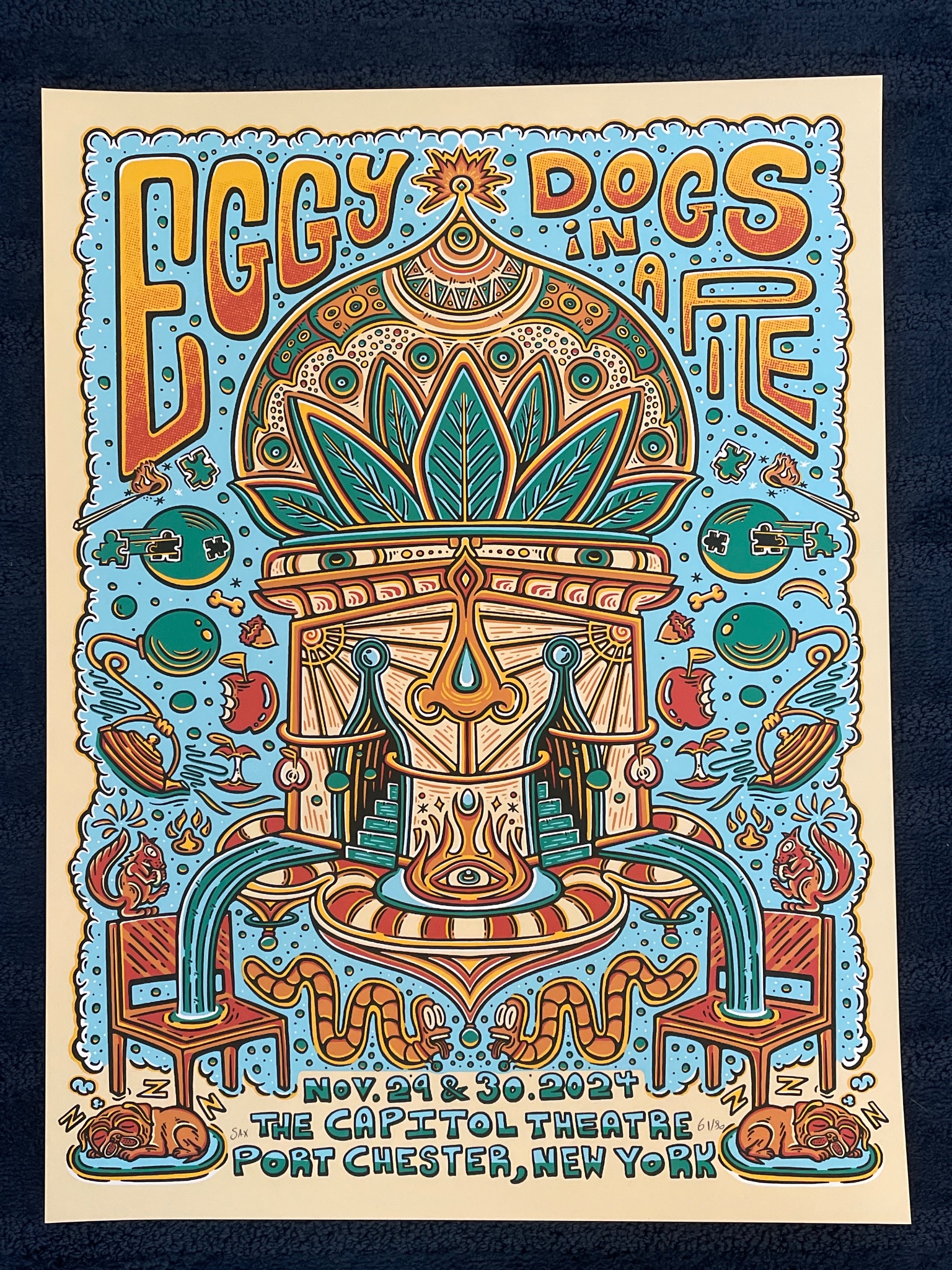 Eggy and Dogs In A Pile poster by Andrew Sax